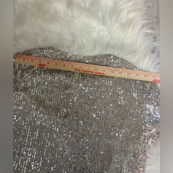 Gianni Bini Silver Sequin Short Sleeve Top - Picture 11 of 11